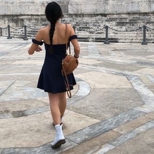 Strapless puffy sleeve dress